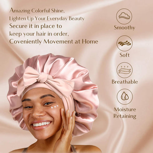 YANIBEST Satin Bonnet for Sleeping, Double Layer Satin Lined Hair Bonnet with Tie Band for Women