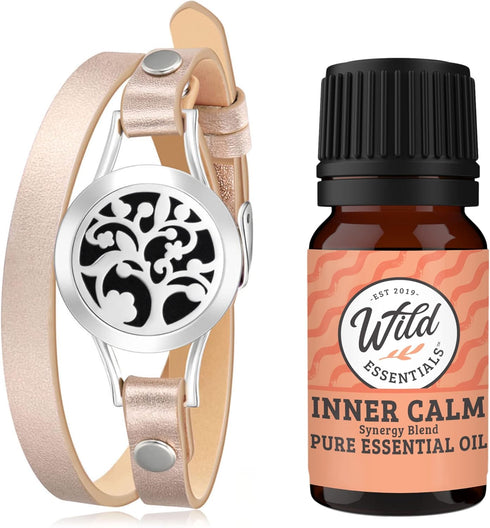 Wild Essentials Arbol Tree Essential Oil Leather Wrap Bracelet Diffuser Kit, Gift Set with Inner Calm Essential Oil