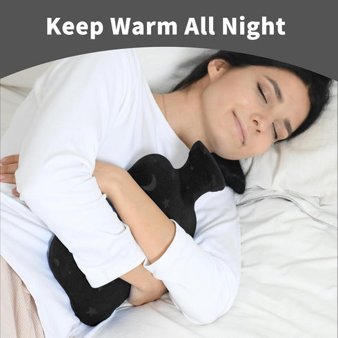 Hot Water Bottle with Soft Cover, 2L for Menstrual Cramps, Neck and Shoulder Pain Relief, Dark Grey