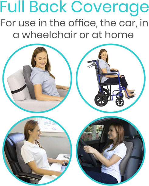 Vive Full Lumbar Cushion - Memory Foam Contour Support for Lower Back Pain - Ergonomic Pressure Relief for Office