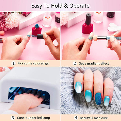 SILPECWEE 3Pcs Ombre Nail Brush Set, Double-Head Sponge Pen with 4 Replaceable Acrylic Brushes