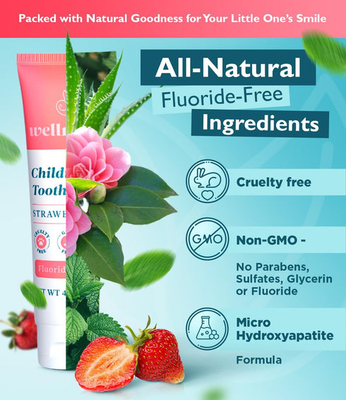 Wellnesse Kids Hydroxyapatite Toothpaste: Fluoride-Free, Natural Ingredients, Strawberry Flavor, Vegan & Cruelty-Free