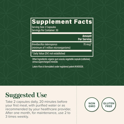 Global Healing Latero-Flora, Probiotic Supplement for Gut Health, Digestion & Candida Cleanse Support - 60 Vegan