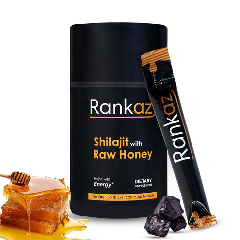 RANKAZ Natural Shilajit Honey Sticks Organic - 30 Sticks, Shilajit Honey Fulvic Acid