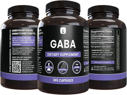 PURE ORIGINAL INGREDIENTS GABA (365 Capsules) - No Fillers, Always Pure, Lab Verified