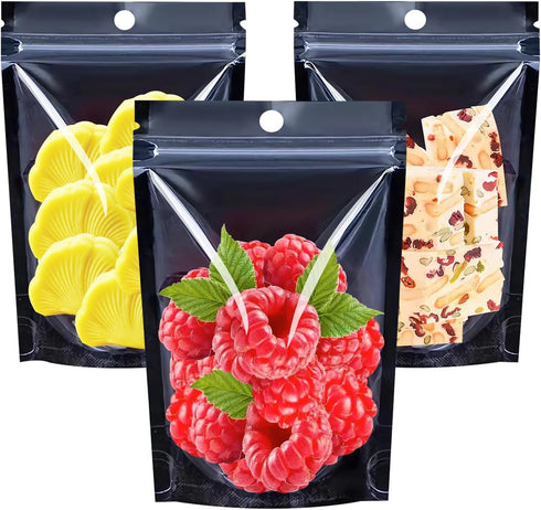 100PCS Resealable Mylar Food Storage Bags, Black Smell Proof Foil Pouches with Clear Front Window, 5.5x7.9 Inch