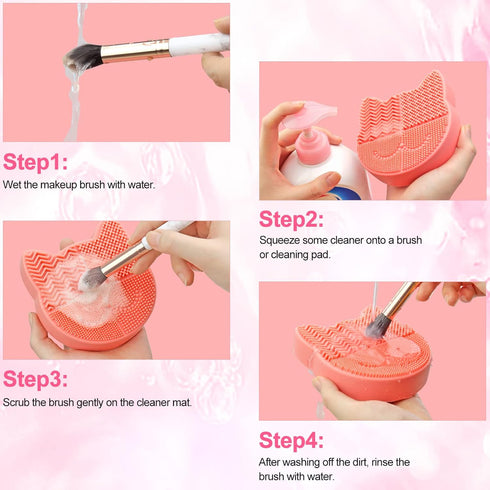 Makeup Brush Cleaning Mat with Drying Holder for Sink, Christmas Silicone Washing Cosmetic Brush Cleaner Pad