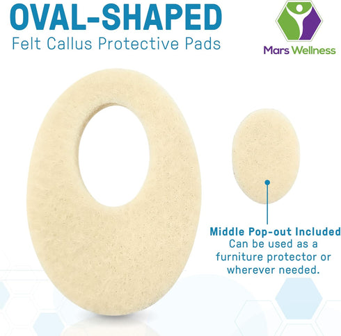 Oval Felt Callus Protective Pads, Adhesive Foot Pads Surrounding Calluses from Rubbing on Shoes, 1/8", 25 Pack