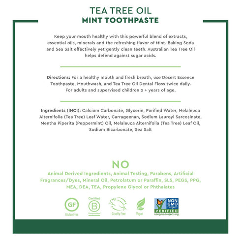 Desert Essence Tea Tree Oil Toothpaste - Mint - 6.25 Oz - Deep Cleans Teeth & Gums - Helps Fight Plaque - Sea Salt