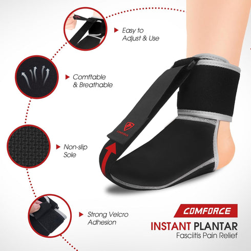 Plantar Fasciitis Night Splint Socks, Adjustable Brace for Foot Drop and Pain Relief, Black, Medium