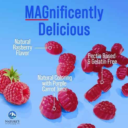 Magnesium Gummy - High Absorption Magnesium Citrate Supplement for Relaxation, 60 Raspberry Gummies
