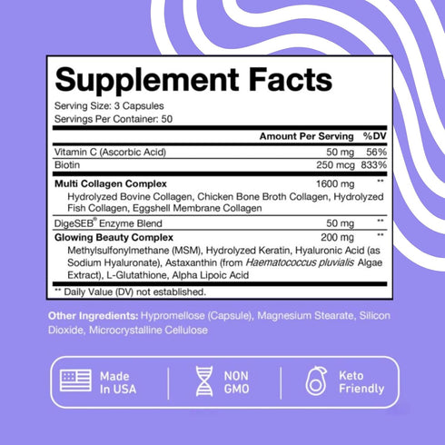 Vital Vitamins Multi Collagen Plus - Biotin, Hyaluronic Acid, Vitamin C for Hair Growth Support - 150 Pills