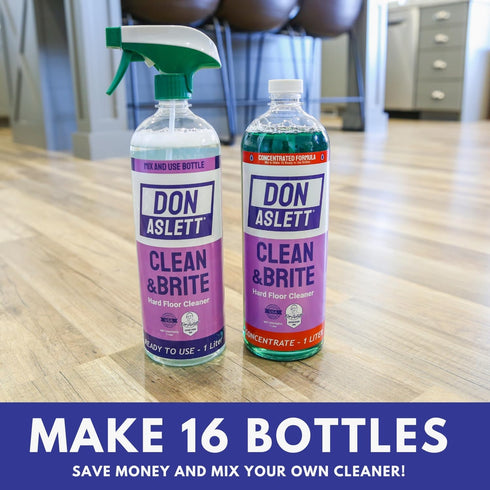 Set (1 32 Oz Don Aslett Clean & Brite Quart Concentrate and Ready-To-Use Spray Bottle) Floor Cleaner | Restore Natural
