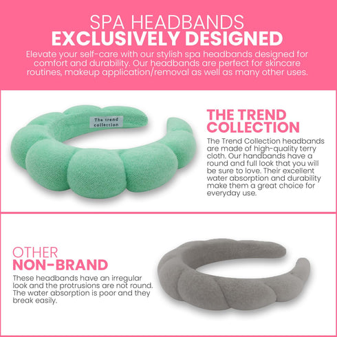 Spa Headbands for Washing Face, Makeup and Skincare. 3 Pc Set of Skin Care Head band with Wristbands. Puffy Terry Cloth, Non Slip Get Ready Hairband for Women, Teens, Girls. Cute Hair Accessories.