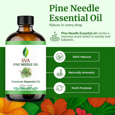 SVA Pine Needle Essential Oil, 4 Fl Oz, 100% Natural for Diffuser, Hair Care, Aromatherapy, Soap Making