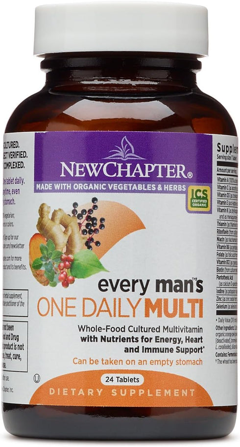 New Chapter Every Man's One Daily Multivitamin, 24 Count, Fermented with Probiotics, Selenium, B Vitamins, D3, Organic