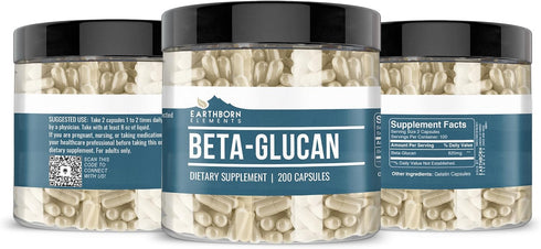 Earthborn Elements Beta Glucan, 200 Capsules - Pure & Undiluted, No Additives