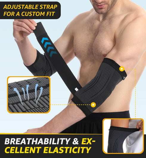 HiRui 2 PACK Elbow Brace - Elbow Compression Sleeves with Adjustable Straps, Tennis Elbow Golfer Elbow Treatment Arm