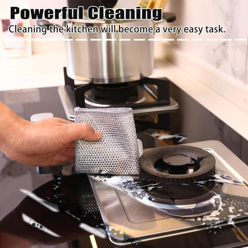 Navona 10 Pcs Steel Wire Dishcloth, Double-Layer Non-Scratch Cleaning Cloth for Cookware and Sinks