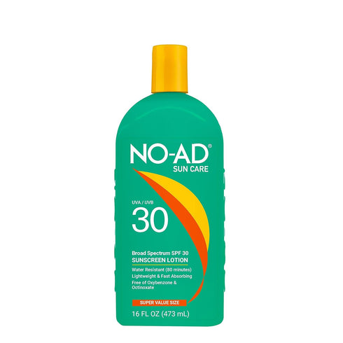 NO-AD SPF 30 Sunscreen Lotion, Broad Spectrum UVA/UVB Protection, Water Resistant, 16oz