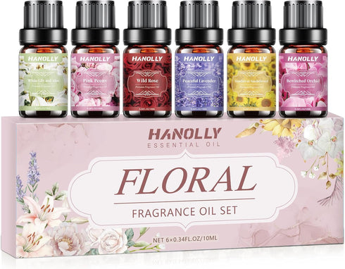 Floral Essential Oils Set - 6 Premium Fragrance Oil for Diffusers, Candle