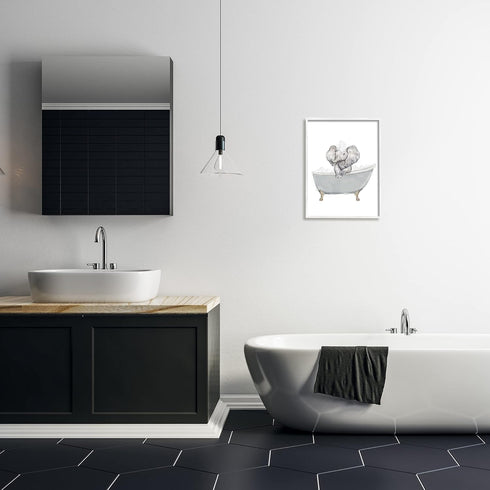 Stupell Industries Baby Elephant Bubble Claw Bathtub Safari Animal Bathroom, Designed by Ziwei Li White Framed Wall Art, 16 x 20