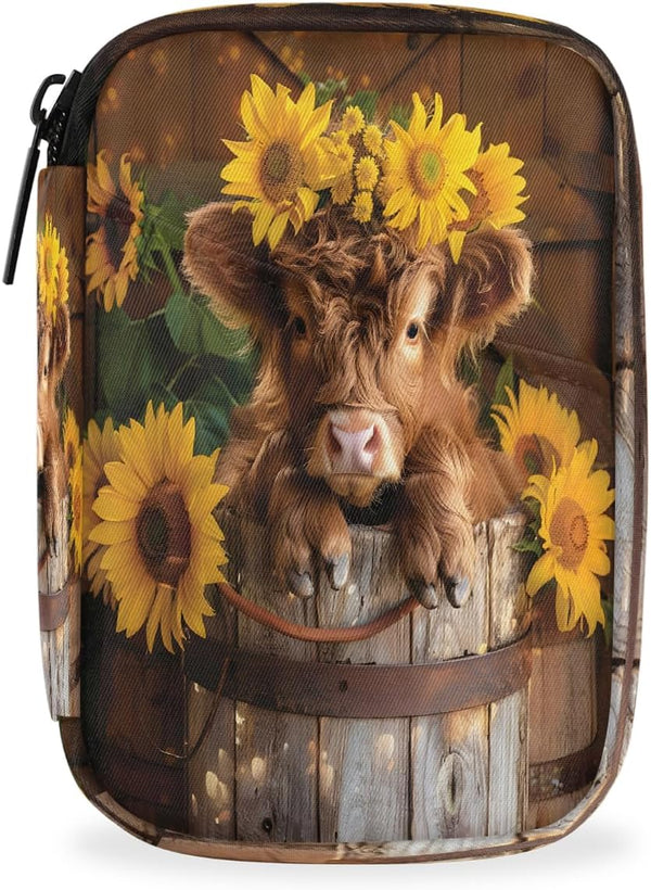 Skerhhux Animal Flower Highland Cow Pill Case Travel Pill Organizer Weekly 7 Day