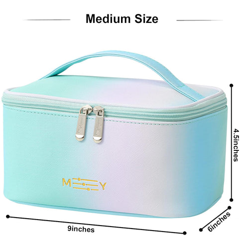 KITENROM Preppy Makeup Bag, Small Cosmetic Organizer for Women, Rainbow Gradient Green