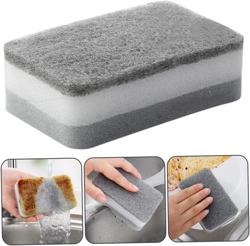Housoutil 10pcs Sponge Scouring Pad, Kitchen Scrub Sponges for Washing Dishes, Pan Cleaner Brush