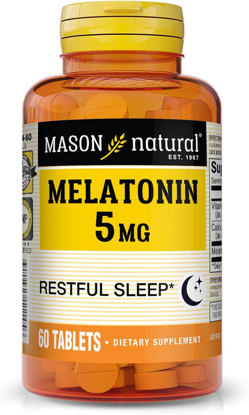 Mason Natural Vitamin Melatonin 5 Mg with Vitamin B-6 | Extra Strength 60 Count