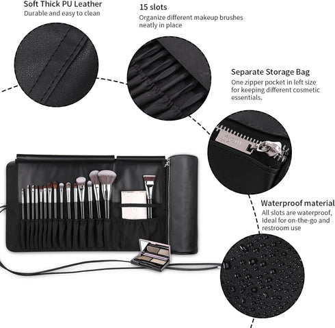 MSQ Makeup Brush Bag - Travel Makeup Brush Case, Portable Roll Up Brush Storage Bag for Makeup Brushes and Cosmetic