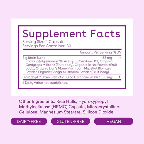 Love Wellness Nootropics Brain Support Supplement - 30 Capsules, Big Brain Probiotics for Cognitive Health & Focus