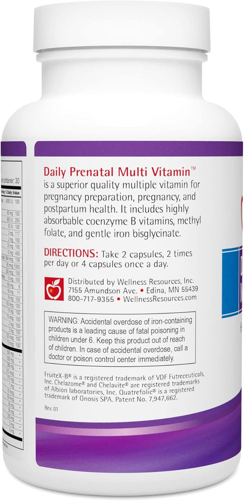 Wellness Resources Daily Prenatal Multi Vitamin - 120 Capsules with High Absorption Methyl Folate