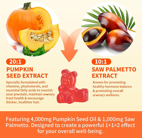 Gummies 60 Count Pumpkin Seed Oil Supplement with Saw Palmetto for Hair Growth & Skin Health Support, High Pure Extract