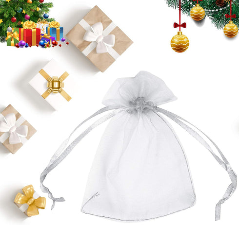 Boshen 100/200PCS White Organza Gift Candy Sheer Bags, Mesh Jewelry Pouches Drawstring for Wedding Party Favors