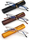 3 Pack Slim Pocket Reading Glasses for Men Women, Blue Light Blocking Compact Readers with Metal Frame 1.75