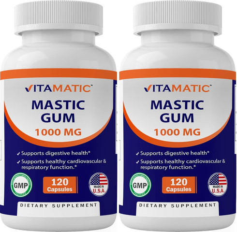 Vitamatic 2 Pack Mastic Gum 1000mg per Serving, Support Digestive Function, Total 240 Capsules