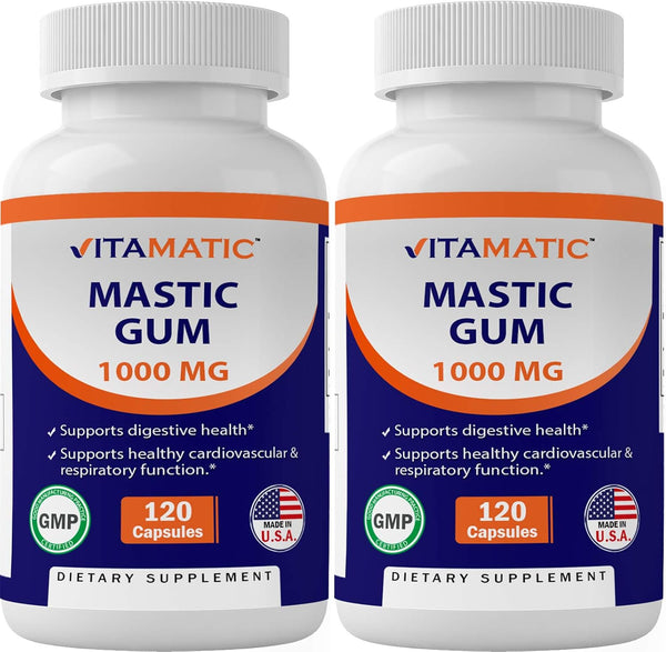 Vitamatic 2 Pack Mastic Gum 1000mg per Serving, Support Digestive Function, Total 240 Capsules
