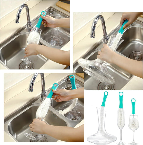 3 Pieces Flexible Wine Cleaning Brush with Stainless Steel Decanter Balls, Multi-Function Household Cleaning Tools