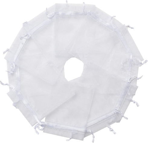 100pcs White Organza Bags 2x3 inch, Sheer Drawstring Gift Bags for Wedding Party Christmas Favors