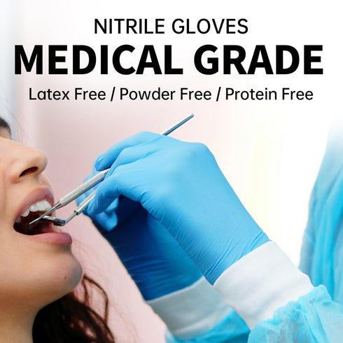 Basic Medical Nitrile Exam Gloves, Powder-Free Non-Sterile Food-Safe Cleaning Disposable Glove, Blue 100Pcs