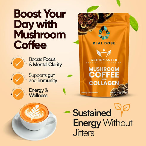 Immune 30 Mushroom Coffee - Mental Clarity & Beauty Support - With Collagen Protein Powder, Lions Mane, L-Theanine