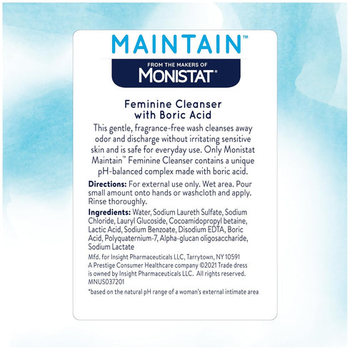 Monistat Boric Acid Feminine Cleanser - Fragrance Free Feminine Wash, 10 Fl Oz, 1 Pack