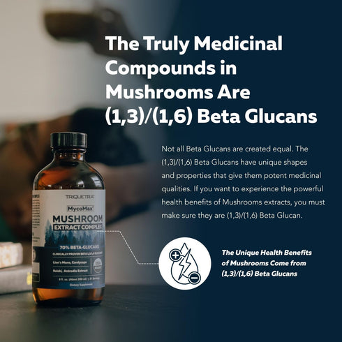 MycoMax Mushroom Complex - 70% Beta Glucans, Promotes Cognition, Immunity, Energy, 8 oz.