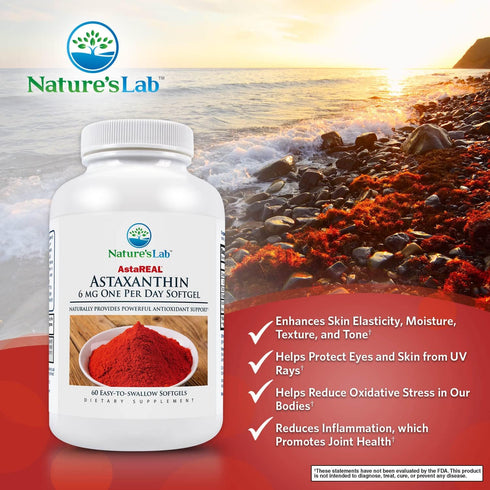 Nature's Lab AstaREAL Astaxanthin | 6mg Potent Antioxidants, 60 Capsules (2 Month Supply)