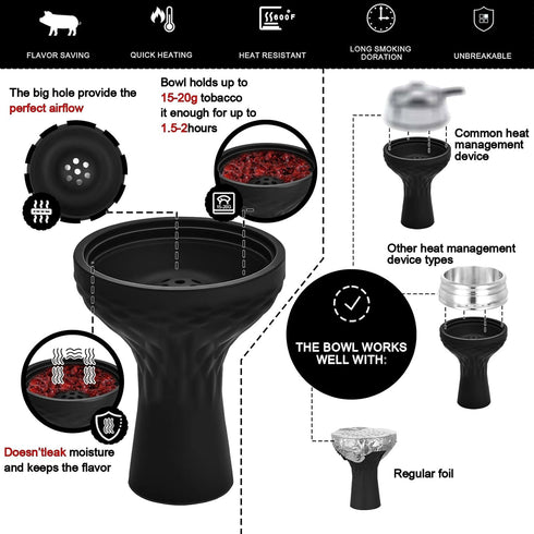 Hookah Bowl Silicone Phunnel Bowl Premium Hookah Heat Management Shisha Tobacco Bowl Right Replacement for Clay, Ceramic Bowls 3.8" Tall Gift Box (Lotus 7 Hole)