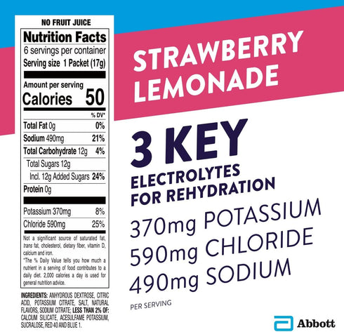 Pedialyte Electrolyte Powder Packets, Strawberry Lemonade, Hydration Drink, 18 Single-Serving Packets
