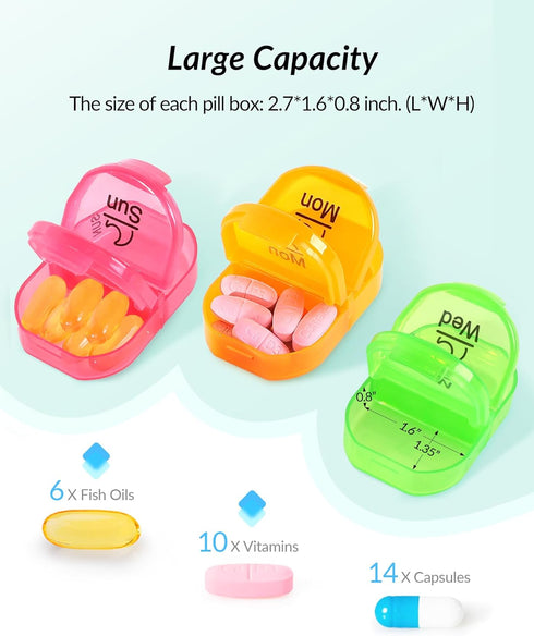 ZIKEE Weekly Pill Organizer, AM PM Pill Box with 7 Detachable Cases, BPA-Free, Portable 7 Day Storage for Medication