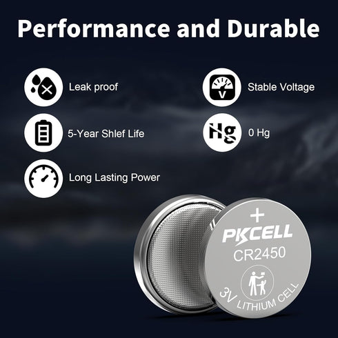 PKCELL 20 Pack CR2450 2450 3V 5-Year Battery CR Lithium Battery, Shelf Life,High Capacity, Long Lasting Power