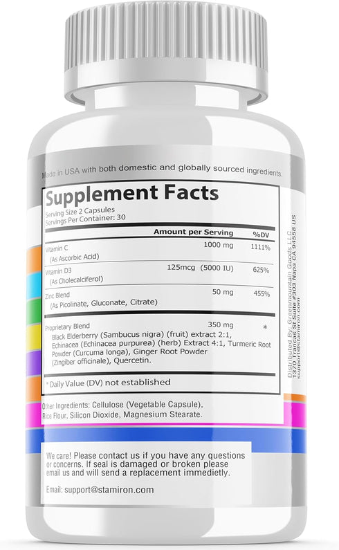 8 in 1 Immune Support with Quercetin, Zinc 50mg, Vitamin C 1000mg, Vitamin D3 5000 IU & Elderberry for Adults